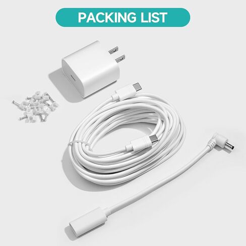 كابل شحن OLAIKE بقدرة 20 وات لبطارية كاميرا Ring Stick Up Cam/مقبس، كاميرا Ring Spotlight Cam Plus/Pro، لا حاجة إلى استبدال البطارية، 16 قدمًا/5 متر أبيض in Kuwait