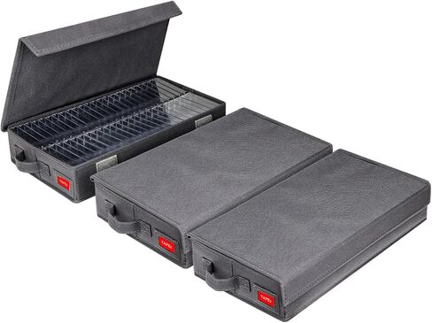 Upgrades Cassette Tape Storage Box - Dust-Proof Cassette Racks with Lid - Audio Cassette Holder Pack of 2- Holds 96 Cassette Cases - 16.34 x 9.25 x 3.4 Inches - Grey in Kuwait