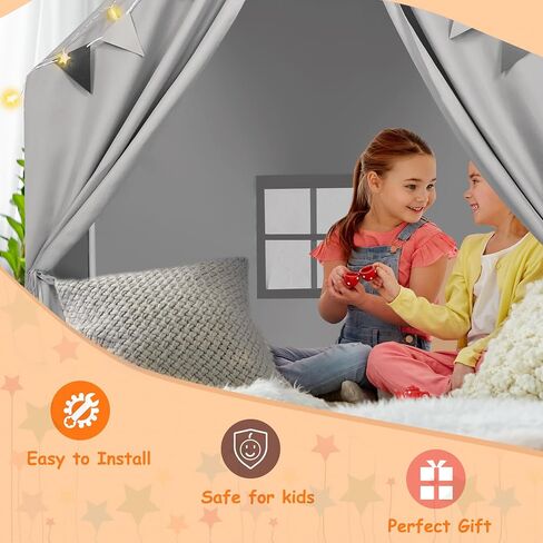 خيمة لعب للأطفال من موريتيك مع حصيرة مبطنة وأضواء LED على شكل نجمة للأعمار من 4 إلى 8 إلى 10 سنوات من البنات والأولاد، خيمة منزل كبيرة لطيفة لغرفة اللعب في الأماكن المغلقة للأطفال الصغار in Kuwait