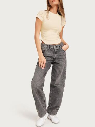 Imily Bela Women's Casual Basic Crop Top Short Sleeve Crewneck Curved Hem Slim Fit Going Out Y2K Tee Tops in Saudi Arabia