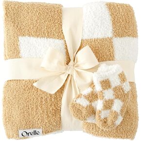 Orelle Checkered Baby Blanket and Socks Set | Brown
