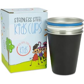 Stainless Steel Kids Cups - Metal Cups for Children and Toddlers, Premium 10 oz Stackable Drinking Glasses, BPA Free, Unbreakable (Natural Stainless Steel)