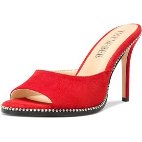 TNYNFBEB Womens Stiletto High Heel Peep Open Toe Sandals Mules Shoes Slingback Slip-on Sliver Beaded Prom Dress 3.9 Inches Heels