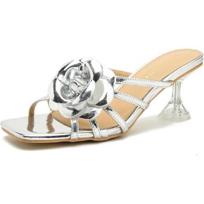 LIURUIJIA Women'S Flowers Wedding Heels Mule Sandals Cute Slingback Square Toe Low Kitten Heels Sandals Slip On Dress Party Sandals Shoes
