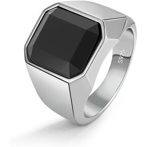 Mens Black Onyx Rings 925 Sterling Silver Square Agate Signet Rings For Men Gift Luxury Ring Simple Design for Male Female Birthday Christmas