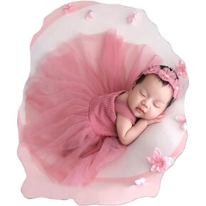 Ylsteed Newborn Photography Outfits Girl Newborn Knitted Dress Photography Props with Pearls Headband Newborn Infant Photo Shoot Outfits Girls Photo Props Newborn Girl Photoshoot Outfits (Rose