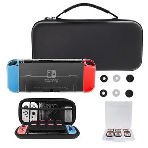 Switch Carrying Case Compatible with Nintendo Switch OLED Model, 12 in 1 Accessories Kit with Carry Case, Clear Crystal Cover, Game Card Case Silicone Skin for Joy-Con 6 Thumb Grip Caps USB Cable (A1)