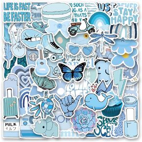 115Pcs Danish Pastel Blue Stickers, Vinyl Blue Aesthetic Graffiti Stickers Decals for Laptop Water Bottle Bumper Luggage Computer Skateboard Snowboard. Gift for Kids Girls Teens