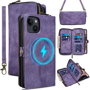 Rssviss Wallet Case for iPhone 16 Pro Max Crossbody with Card Holder Wrist Strap, Flip Zipper Case Compatible with Magsafe, RFID Blocking Purse Cover for iPhone 16 Pro Max Women Men 6.9" DarkBlue