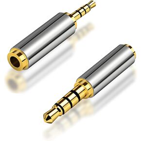 2.5mm Male to 3.5mm Female Adapter 2 Pack Gold Plated Jack Stereo Full Metal Connector Converter for Smartphones, Headphone, Mic, Tablets (1 Pair)
