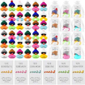 Liliful 12 Set Inspirational Mini Rubber Ducks with Glasses You Are Awesome Sign Thank You Gift Employee Teacher Appreciation Gift You're Great Kind Cheer up Cards Christmas Gift for Team Coworker