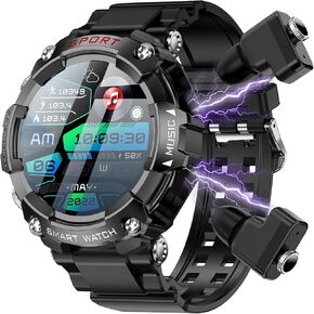 Smart Watch with Earbuds,Round 1.52'' Full Touch Screen,Military Watches for Men Women,SmartWatch and Headphones Combo,Fitness Tracker Watch(Answer/Calls)