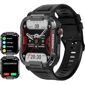 Loluka Military Smart Watch Answer Make Calls Heart Rate 1.85" HD Screen Mens Smartwatch for Android iOS Phones Tactical Pedometer IP68 Waterproof Fitness Watch