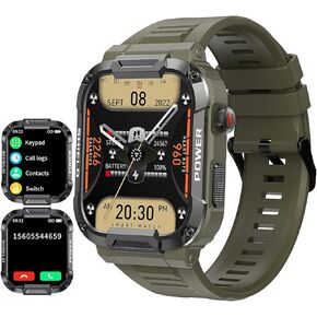 Loluka Military Smart Watch Answer Make Calls Heart Rate 1.85" HD Screen Mens Smartwatch for Android iOS Phones Tactical Pedometer IP68 Waterproof Fitness Watch