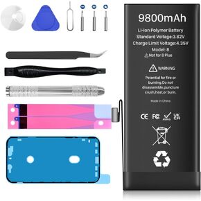 9800mAh Battery for iPhone 8, Upgraded High Capacity New 0 Cycle Battery Replacement for iPhone 8 Model A1863 A1905 A1906 with Professional Repair Tools Kits