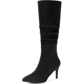 Allegra K Women's Pointed Toe Slouched Stiletto Heels Knee High Boots