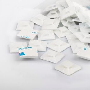Cable Tie Mounts - Small Zip Tie Adhesive Mount, 3/4in 100pcs White. Wires Zip Tie Adhesive-backed anchors for Pedal Board Cable Management Outdoor Indoor