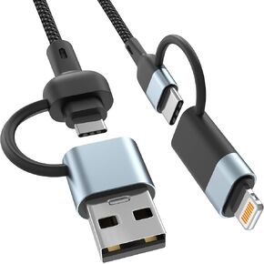 كابل USB C 4 في 1 كابل لايتنينج 60 وات [شحن سريع ومزامنة البيانات] كابل شاحن متعدد IP-ad بطول 6 أقدام سلك شحن Lightning/Type C/USB A لمنافذ iPhone 15/15 Pro/15 Plus/15 14 Pro Max in Kuwait
