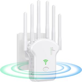 WiFi Extender, 6-Antenna 360 ° Full Coverage Home WiFi Extender, Signal Enhancer, Ultra Stable WiFi Repeater, Coverage Area Up to (11800 Sq.Ft),Ireless Signal Enhancer with 2 Ethernet Ports