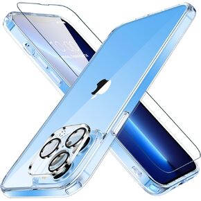 Miracase [2022 ترقية 7 في 1 حماية كاملة لهاتف iPhone 13 Pro Max، مع قطعتين واقي شاشة من الزجاج المقسى + قطعتين واقي عدسة الكاميرا + قطعتين من الحلقة المعدنية القابلة للصق (شفاف فاخر) in Kuwait