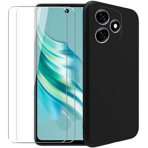 Case for Tecno Spark 20 + [2 Pack] Glass Screen Protector Tempered Film - Transparent Silicone Soft Flexible Bumper Shockproof TPU Protective Cover Shell for Tecno Spark 20 (Black)