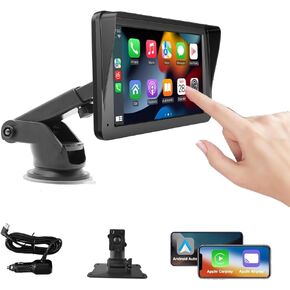 Portable Carplay Screen for Cars,Wireless Apple CarPlay and Android Auto Player, 7 Inch Touch Screen Bluetooth Hands-Free/Mirror Link/Map Navigation/Voice Control/TF Card/AUX for Cars, Trucks, SUVs