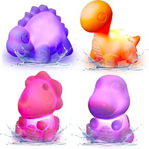 Light Up Bath Toys for Toddlers 1-3, 4 Pack Flashing Color Changing Light in Water, Floating Dinosaur Bathtub Bathroom tub Pool Toy for 1 2 3 Year Old Boys Kids Easter Christmas Birthday Gifts Ideas