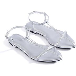 Mtzyoa Women Flat Sandals Pointed Toe Ladies Summer Dressy Casual Vacation Bohemian Cute Leather Beach Comfy Slip On Slides