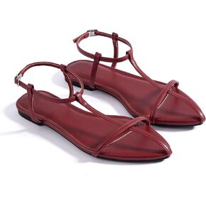 Mtzyoa Women Flat Sandals Pointed Toe Ladies Summer Dressy Casual Vacation Bohemian Cute Leather Beach Comfy Slip On Slides