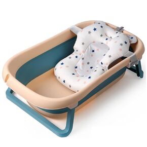 Collapsible Baby Bathtub with Bath Pad Large Baby Bathtub Portable Bathtub with Drain Hole Folding Bathtub with Water Temperature Sensing