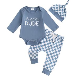 ملابس أطفال للأولاد من Daddys Boy ملابس أطفال للرضع بأكمام طويلة + سراويل منقوشة + قبعة 3 قطع ملابس شتوية للأطفال الأولاد