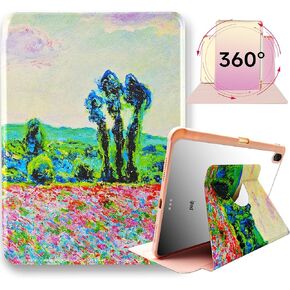 Rotating Case 10.9 Compatible with iPad Air 4th/5th Generation Case,2020/2021 Folio Case,Pencil Holder 360 Degree Rotating,White Cyan-Blue Case(Wisteria by Claude Monet)