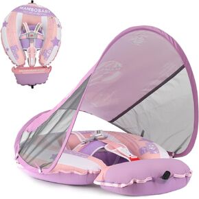 Mambobaby Float Deluxe Baby Pool Float: Safe & Comfortable Swim Trainer for Infants & Toddlers, Non-Inflatable Design, UV Protection Canopy, Fun Water Experience for Ages 3-24 Months