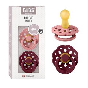 لهايات BIBS - مجموعة بوهيم | لهاية أطفال خالية من مادة BPA | صنع في الدنمارك | مجموعة من 2 لهايات فاخرة بلون الفانيليا/البلوط الداكن | الحجم 6-18 شهرا