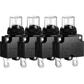 DIYhz 3Amp Circuit Breakers Thermal Overload Switch Protector 88 Series Manual Push Button Reset with Quick Connect Terminals and Waterproof Button Cap 32VDC or 125/250VAC 4PCS