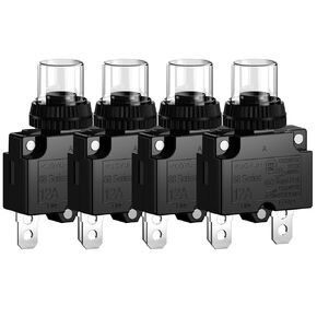 DIYhz 3Amp Circuit Breakers Thermal Overload Switch Protector 88 Series Manual Push Button Reset with Quick Connect Terminals and Waterproof Button Cap 32VDC or 125/250VAC 4PCS