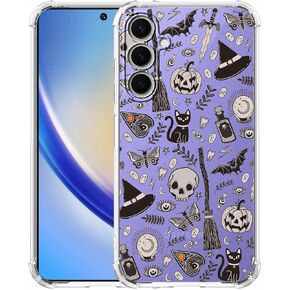 Black Halloween Clear Case for Samsung Galaxy A14 4G/5G,Pumpkin Skull Bat Pattern for Men Women,Trendy Transparent Soft TPU Bumper Case for Galaxy A14