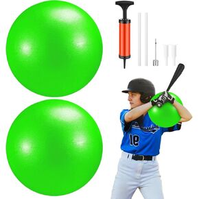 Sonwyoung 2 Pcs Connection Ball with Pump 9 Inch Pilates Ball Baseball Softball Batting Trainer Improve Arm Action Hitting & Pitching Efficiency Blue Baseball Connecting Balls Baseball Swing Trainer