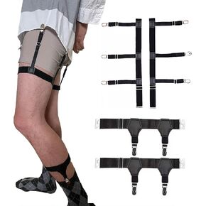 Bexicsea Mens Shirt Stays With Sock Garters,Adjustable Elastic Shirt Suspenders Holder,Shirt Tucker Clips