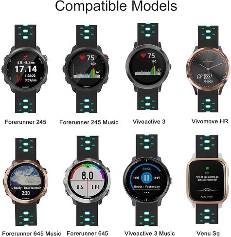 ISABAKE Watch Band for Garmin Vivoactive 3/3 Music/Forerunner 245/245 Music/645/645 Music/Venu Sq/Vivomove HR,20mm Soft Silicone Replacement Strap for Garmin Smart Watch Accessories in Saudi Arabia