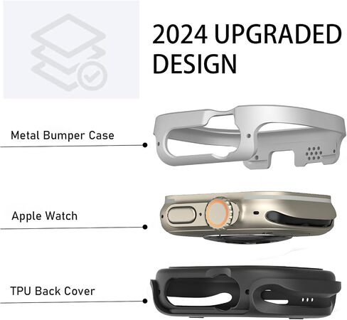 2 in 1 Metal Rugged Case for Apple Watch Ultra 3/2/1 Case 49mm, Aluminum Shockproof Protective Bumper with TPU Back Cover, Raised Edge Screen Protection, Black in Kuwait