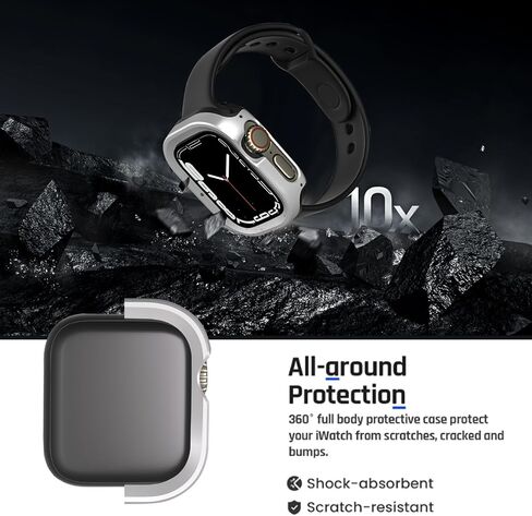 2 in 1 Metal Rugged Case for Apple Watch Ultra 3/2/1 Case 49mm, Aluminum Shockproof Protective Bumper with TPU Back Cover, Raised Edge Screen Protection, Black in Kuwait