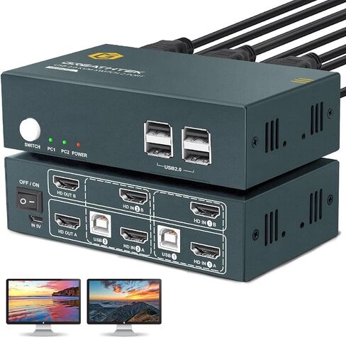 8K USB3.0 HDMI KVM Switch 2 Computers 2 Monitors 2 Port Dual Monitors Switches for 2 PC Or 2 Laptops Share Keyboard & Mouse,Resolution 8K@60HZ,with EDID in Saudi Arabia