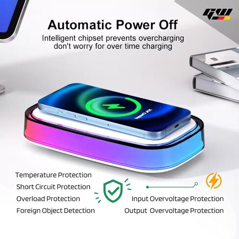 شاحن لاسلكي، قاعدة شحن سريعة 15 وات معتمدة من Qi، مصباح بجانب السرير RGB LED ضوء ليلي متوافق مع iPhone 15 14 13 12 Pro XS 8 Plus Samsung Galaxy S23 S22 S21 Note 20 Google والمزيد in Saudi Arabia