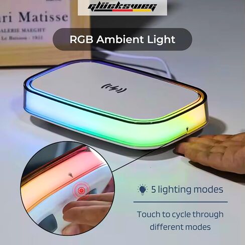 شاحن لاسلكي، قاعدة شحن سريعة 15 وات معتمدة من Qi، مصباح بجانب السرير RGB LED ضوء ليلي متوافق مع iPhone 15 14 13 12 Pro XS 8 Plus Samsung Galaxy S23 S22 S21 Note 20 Google والمزيد in Saudi Arabia
