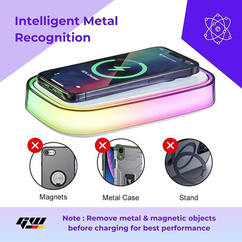 شاحن لاسلكي، قاعدة شحن سريعة 15 وات معتمدة من Qi، مصباح بجانب السرير RGB LED ضوء ليلي متوافق مع iPhone 15 14 13 12 Pro XS 8 Plus Samsung Galaxy S23 S22 S21 Note 20 Google والمزيد in Saudi Arabia
