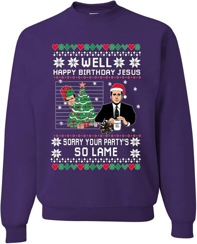 Well Happy Birthday Jesus Funny Quote Office Ugly Christmas Sweater Unisex Crewneck Sweatshirt, Black, XX-Large in Kuwait