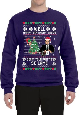 Well Happy Birthday Jesus Funny Quote Office Ugly Christmas Sweater Unisex Crewneck Sweatshirt, Black, XX-Large in Kuwait