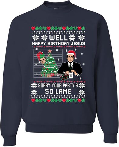 Well Happy Birthday Jesus Funny Quote Office Ugly Christmas Sweater Unisex Crewneck Sweatshirt, Black, XX-Large in Kuwait