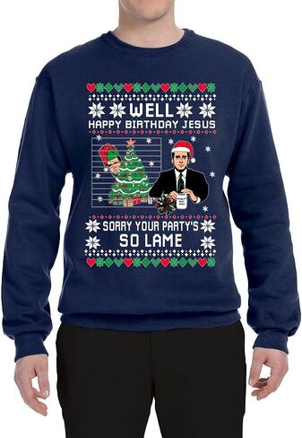 Well Happy Birthday Jesus Funny Quote Office Ugly Christmas Sweater Unisex Crewneck Sweatshirt, Black, XX-Large in Kuwait